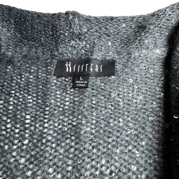 NWT Sisters Sequin Open Front Mohair Cardigan Sz L Gray Evening Sweater Holiday - Picture 11 of 13